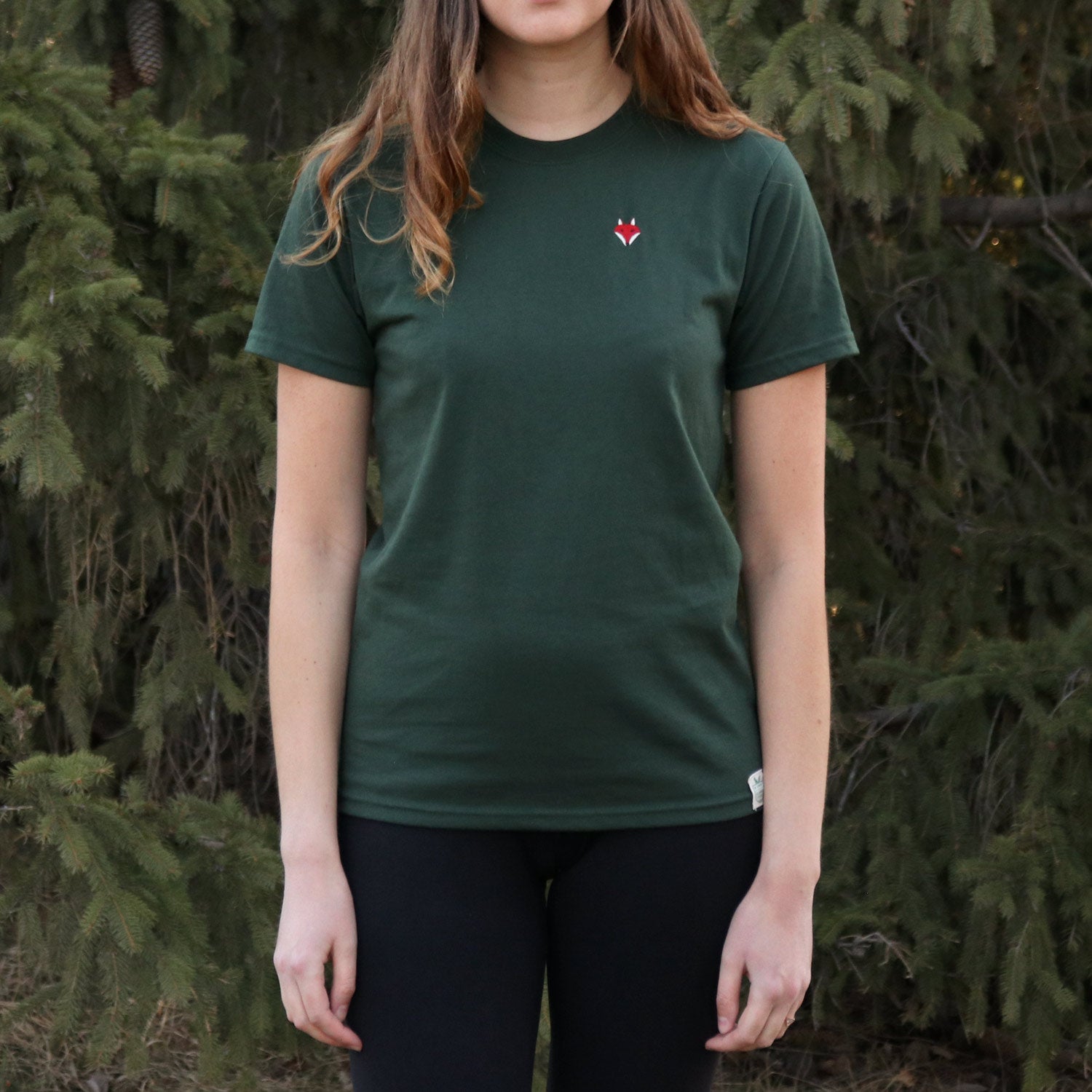 Embroidered Fox Tee - Forest